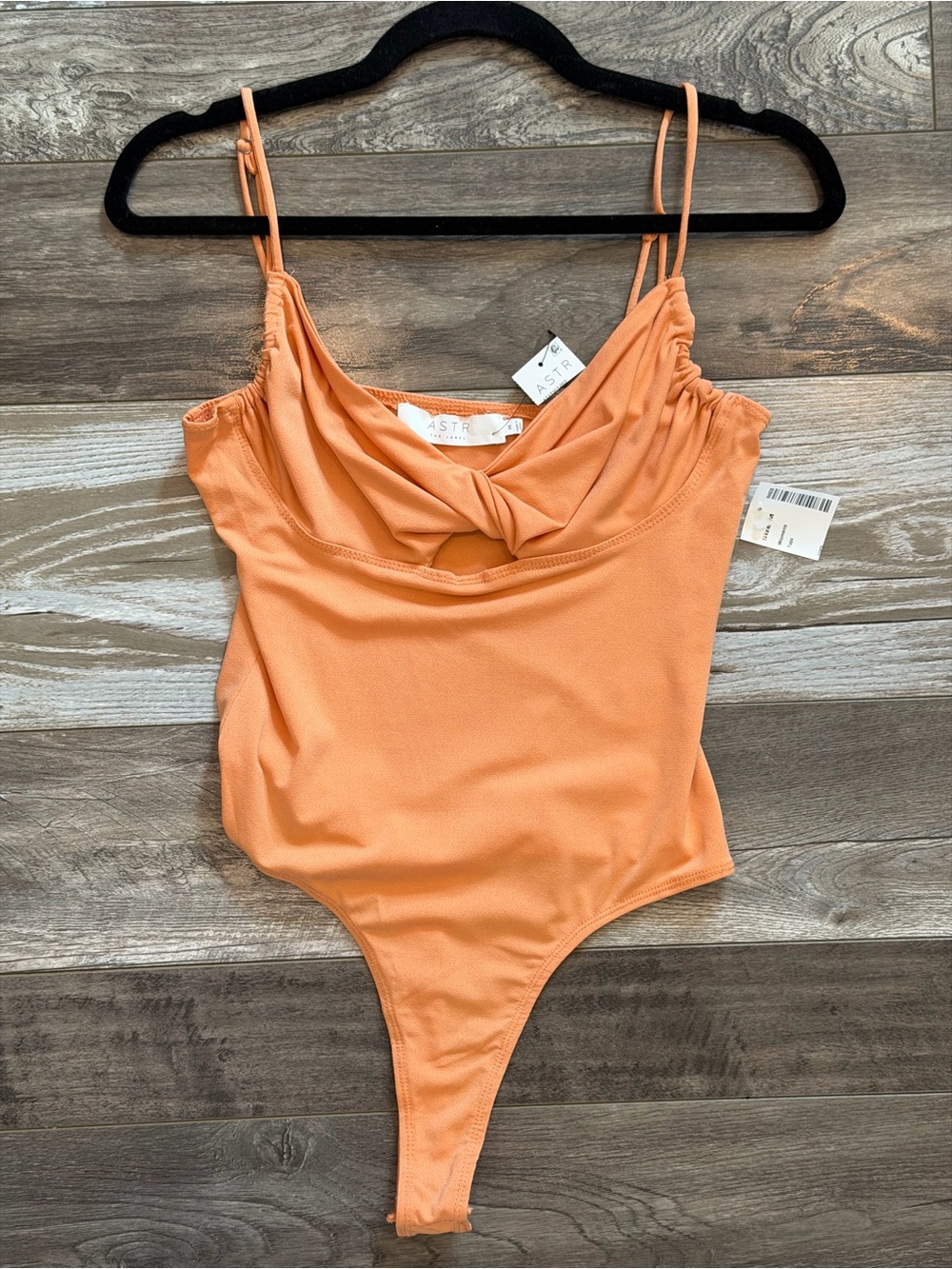 Astr Peach Orange Twist-Front Bodysuit